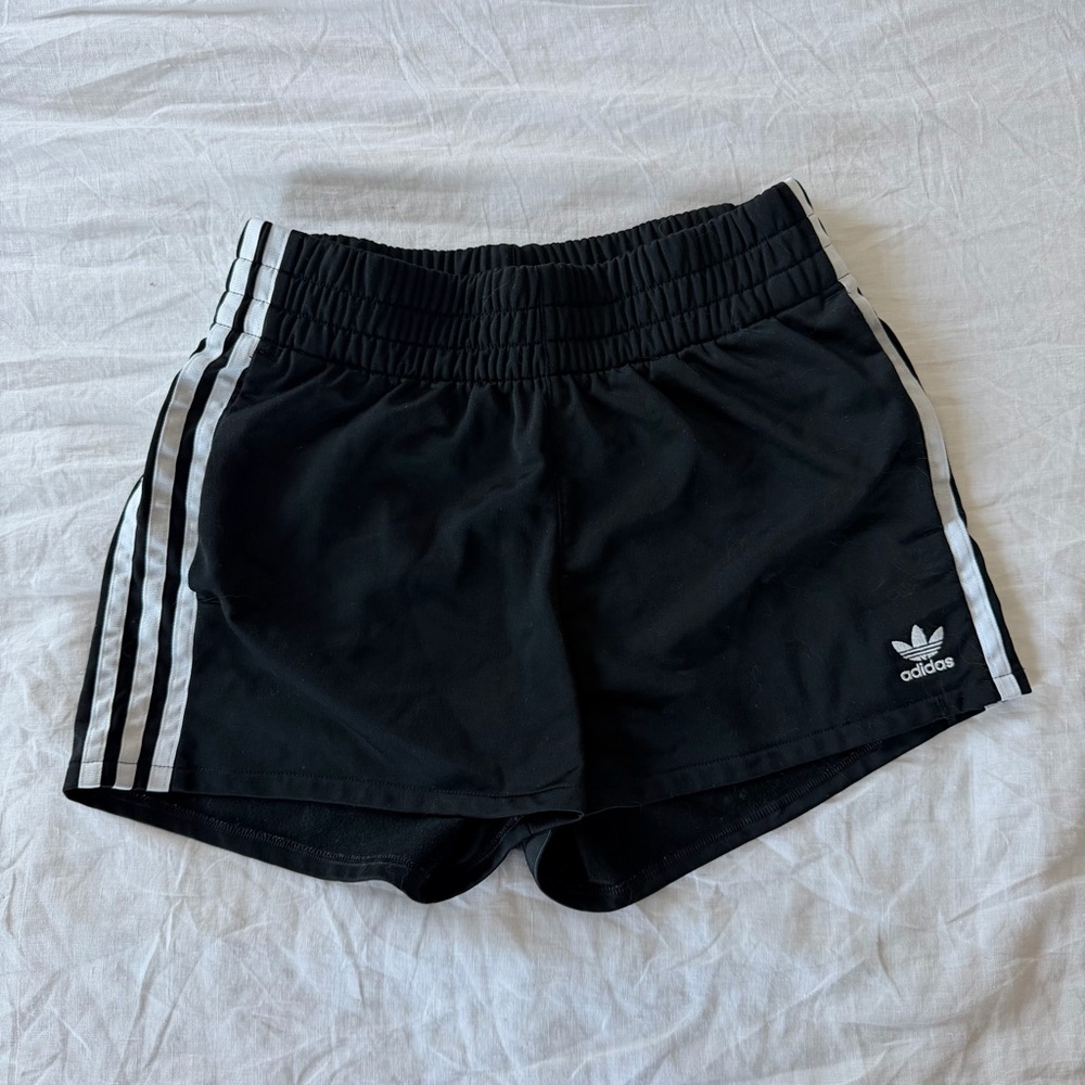 adidas Black Athletic Shorts with White Side Stripes